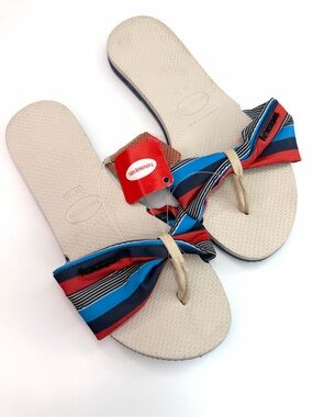 Havaianas Red Blue Striped Beige St Tropez Flip Flop Sandals